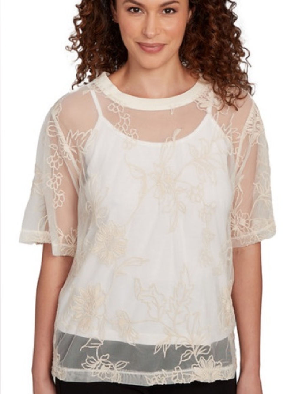 NWT Skye’s the Limit Embroidered Mesh Top
